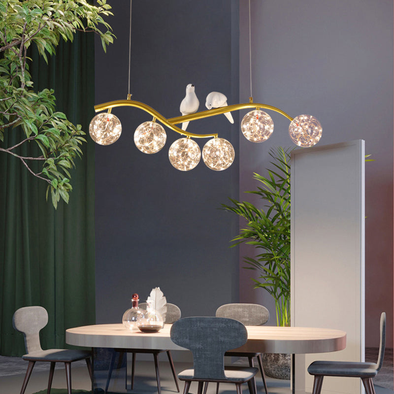 Spherical Shape Island Pendants Contemporary Glass 6 Light Hanging Lights