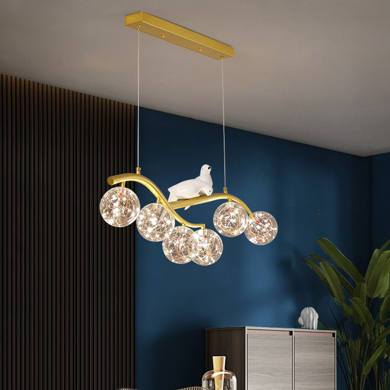 Spherical Shape Island Pendants Contemporary Glass 6 Light Hanging Lights