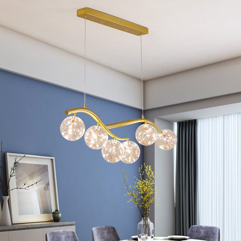 Spherical Shape Island Pendants Contemporary Glass 6 Light Hanging Lights