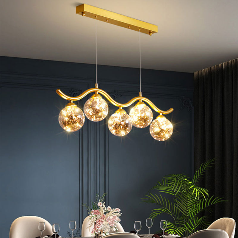 Cachuelas de la isla de forma esférica de vidrio contemporáneo 5 luces colgantes de luz