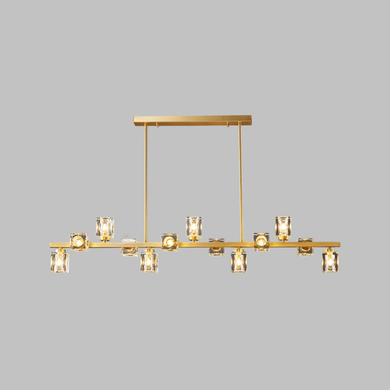 Contemporary Island Light Fixture Crystal Cube Island Lights in Gold for Kitchen