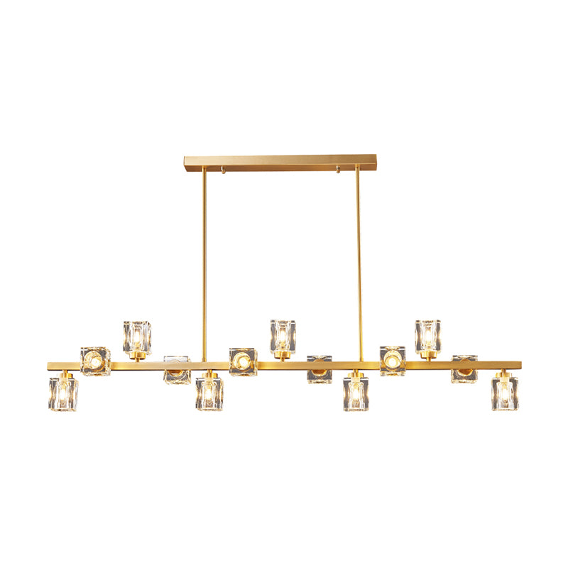 Contemporary Island Light Fixture Crystal Cube Island Lights in Gold for Kitchen
