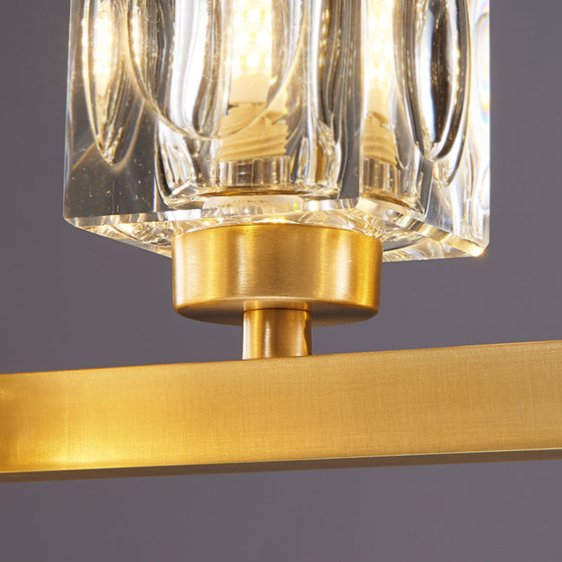 Contemporary Island Light Fixture Crystal Cube Island Lights in Gold for Kitchen