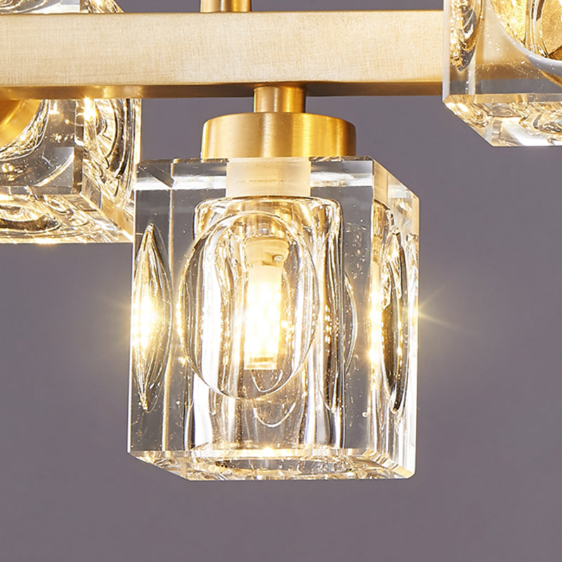 Contemporary Island Light Fixture Crystal Cube Island Lights in Gold for Kitchen