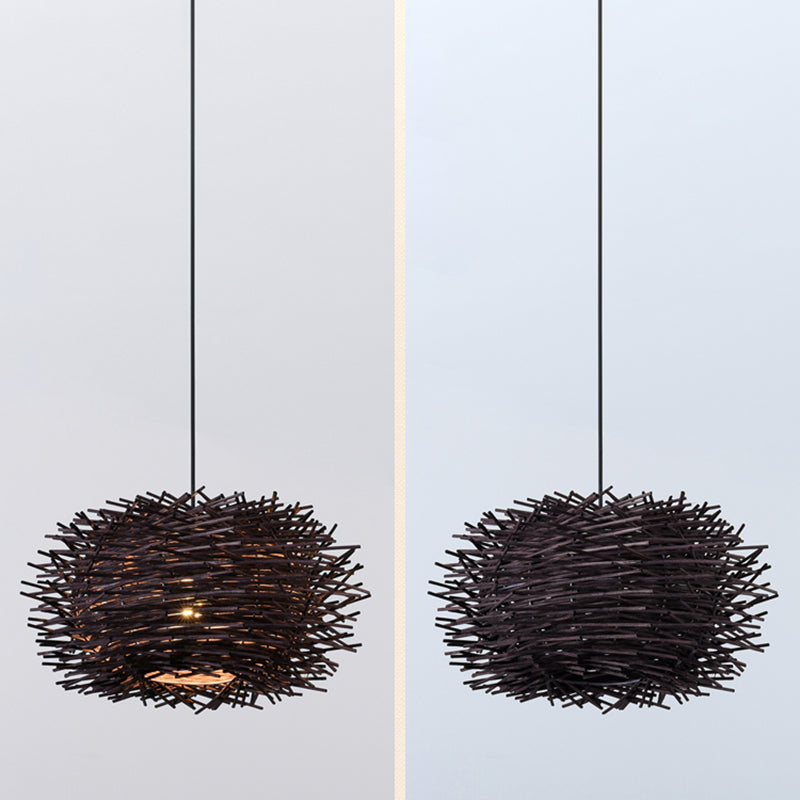 Bird's Nest Hanging Light Kit 1-Licht Bambus Asien Anhänger Licht für Esszimmer