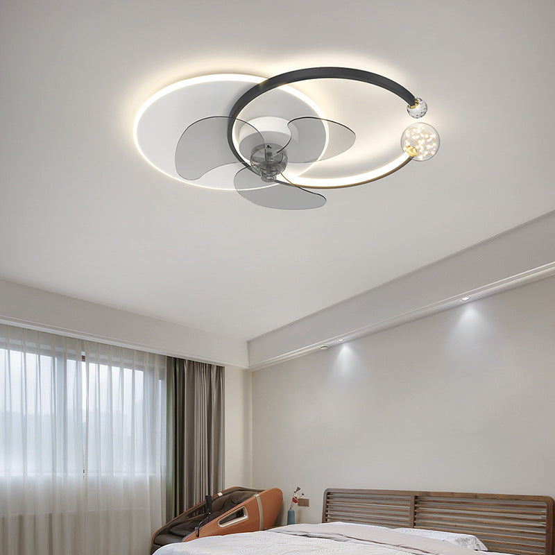 Modern Style Ceiling Fan Lighting Metal 3 Lights Ceiling Fan Lamp with Crystal for Bedroom