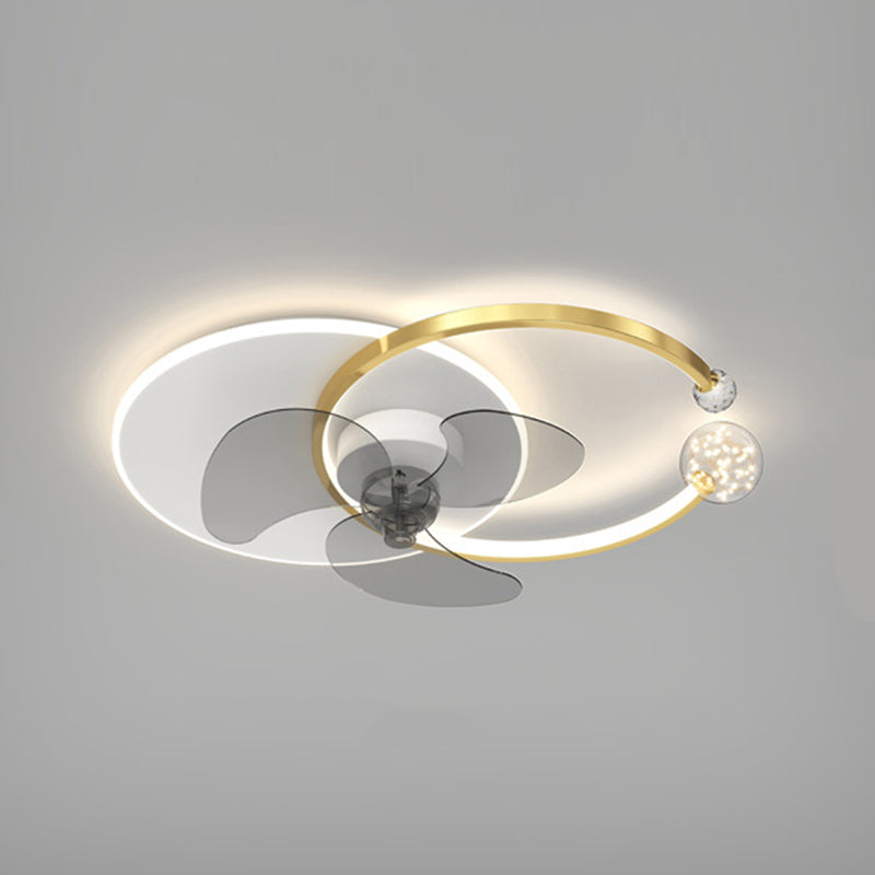 Modern Style Ceiling Fan Lighting Metal 3 Lights Ceiling Fan Lamp with Crystal for Bedroom