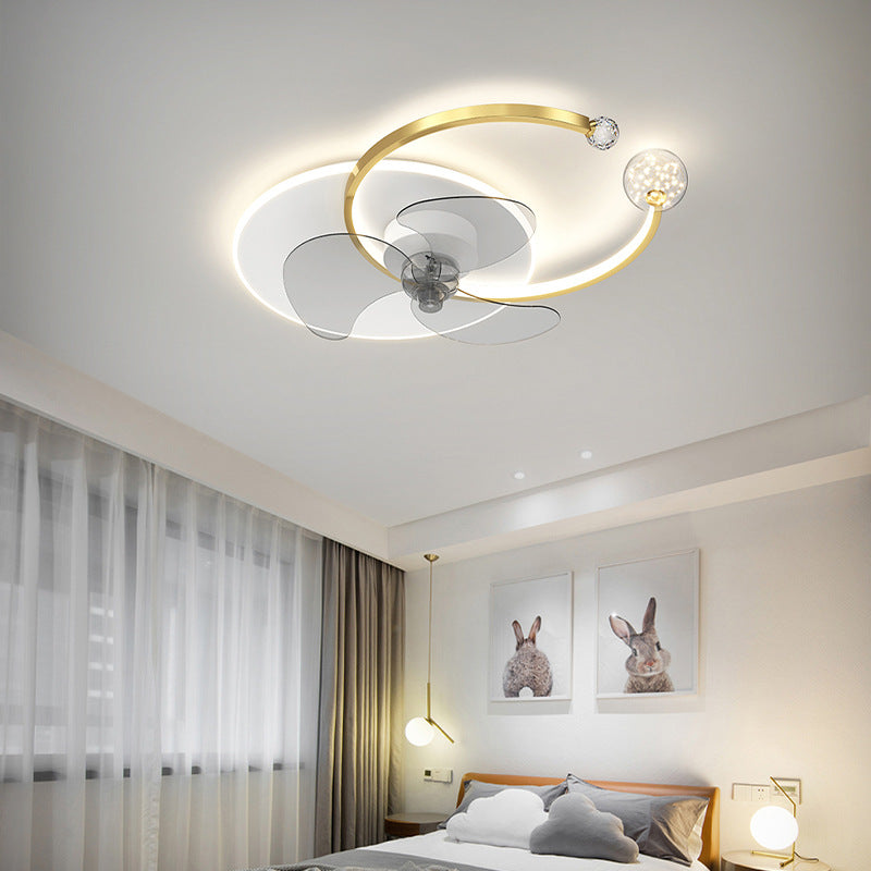 Modern Style Ceiling Fan Lighting Metal 3 Lights Ceiling Fan Lamp with Crystal for Bedroom