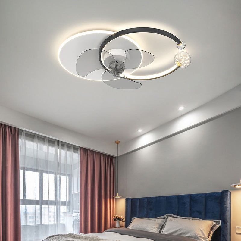 Modern Style Ceiling Fan Lighting Metal 3 Lights Ceiling Fan Lamp with Crystal for Bedroom