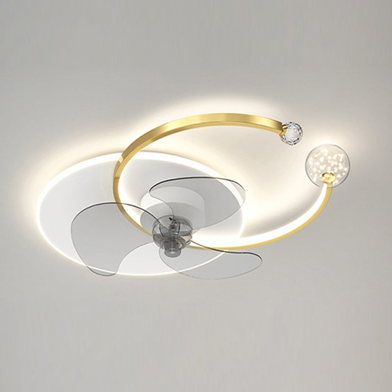 Modern Style Ceiling Fan Lighting Metal 3 Lights Ceiling Fan Lamp with Crystal for Bedroom