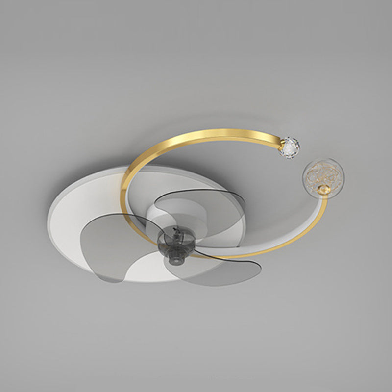 Modern Style Ceiling Fan Lighting Metal 3 Lights Ceiling Fan Lamp with Crystal for Bedroom