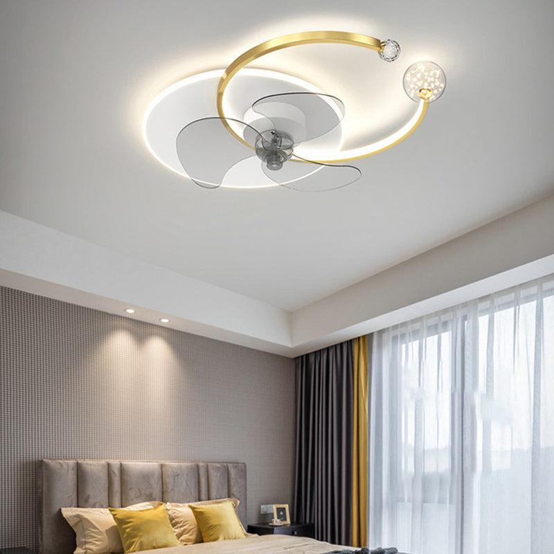 Modern Style Ceiling Fan Lighting Metal 3 Lights Ceiling Fan Lamp with Crystal for Bedroom