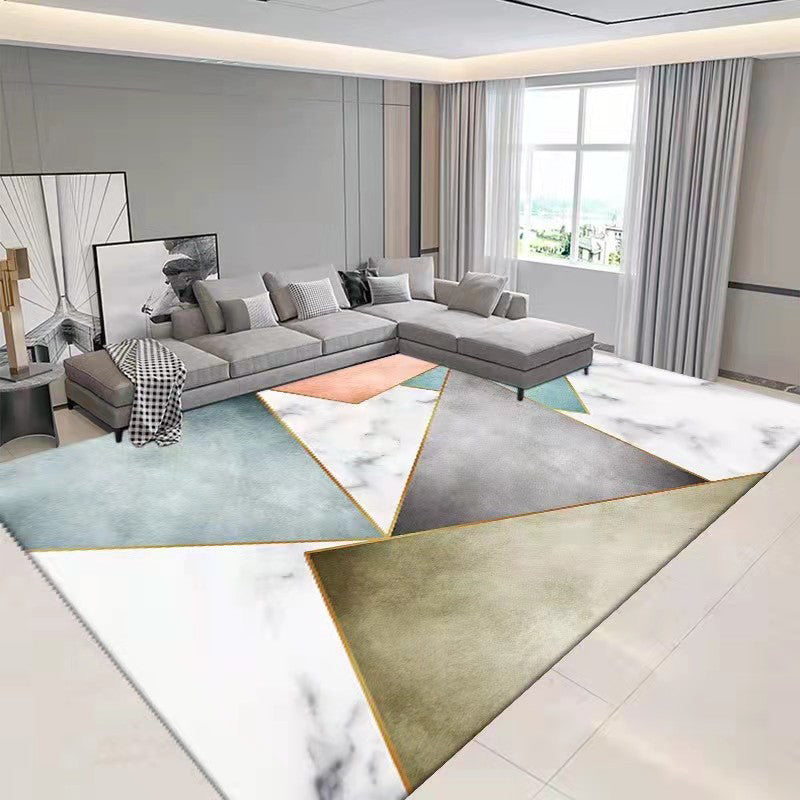 Gray Simple Carpet Polyester Geometry Print Carpet Washable Carpet for Drawing Room