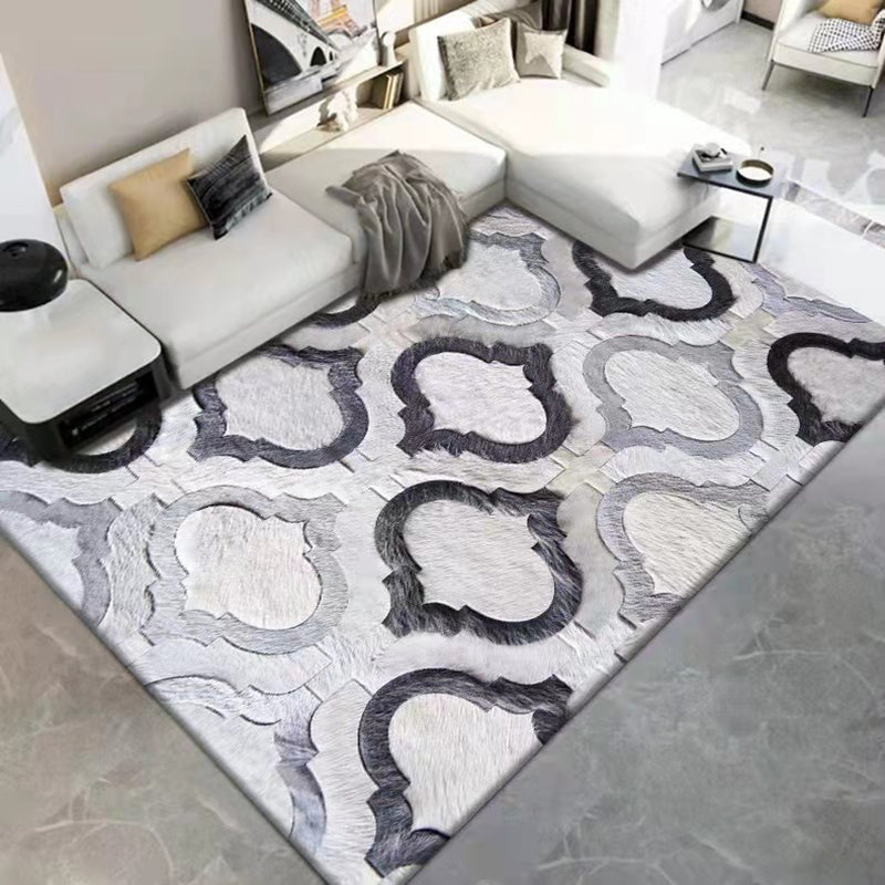 Gray Simple Carpet Polyester Geometry Print Carpet Washable Carpet for Drawing Room