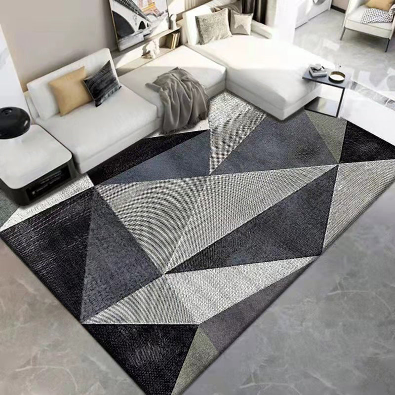 Gray Simple Carpet Polyester Geometry Print Carpet Washable Carpet for Drawing Room