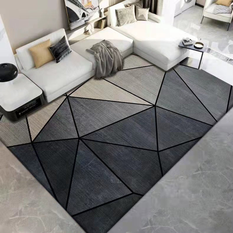 Gray Simple Carpet Polyester Geometry Print Carpet Washable Carpet for Drawing Room