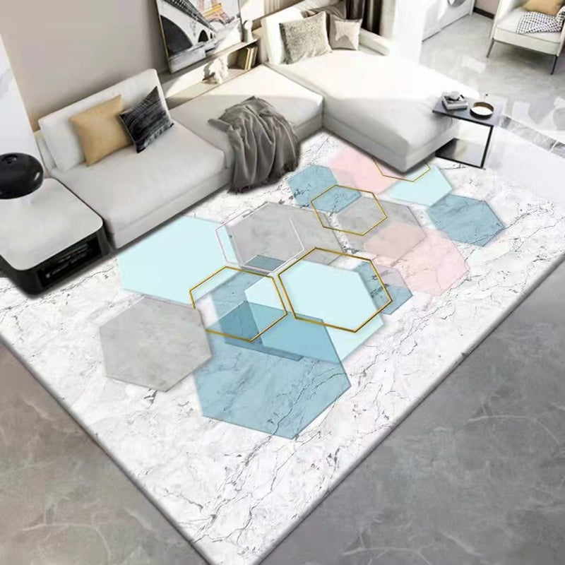 Gray Simple Carpet Polyester Geometry Print Carpet Washable Carpet for Drawing Room