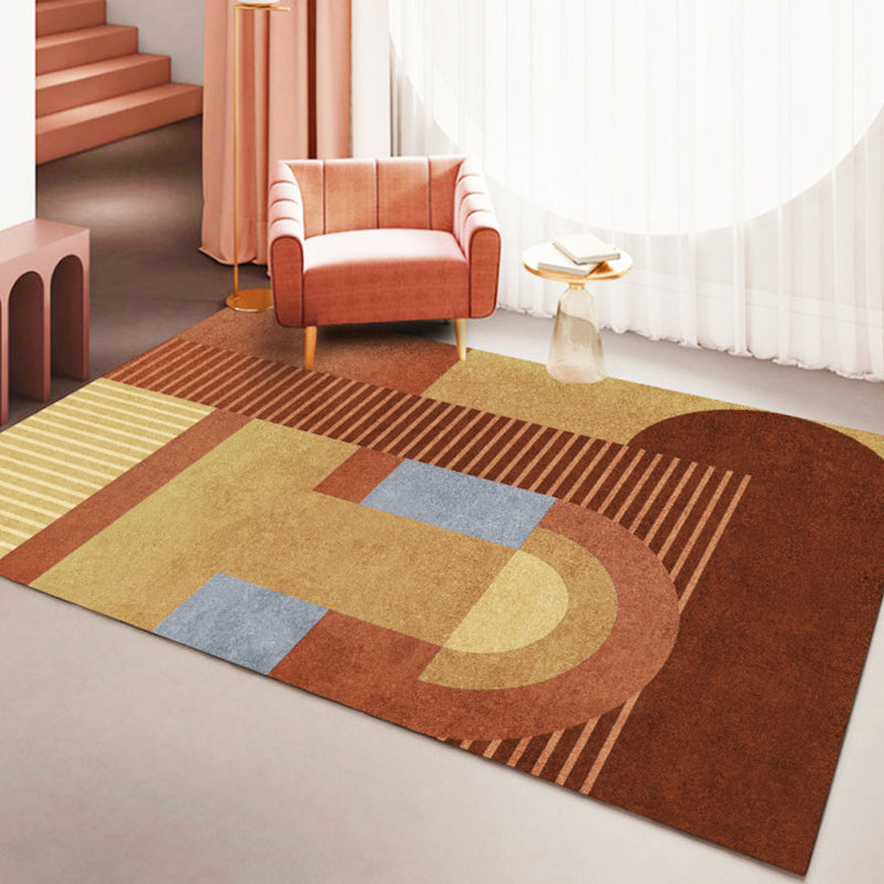 Orange Modern Rug Polyester Pattern Indoor Rug Stain Resistant Rug for Living Room