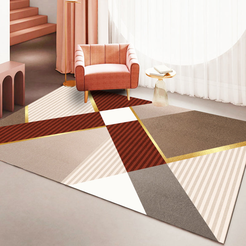 Orange Modern Rug Polyester Pattern Indoor Rug Stain Resistant Rug for Living Room