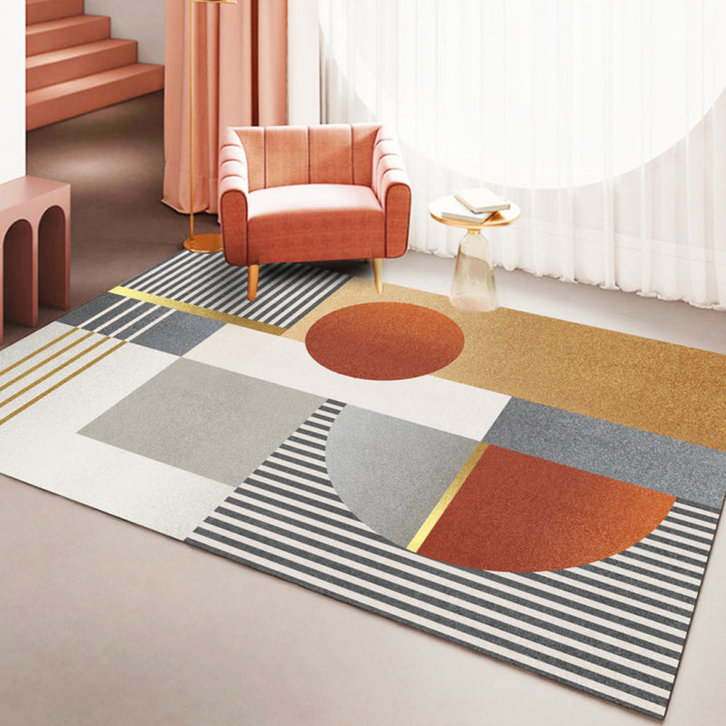 Orange Modern Rug Polyester Pattern Indoor Rug Stain Resistant Rug for Living Room
