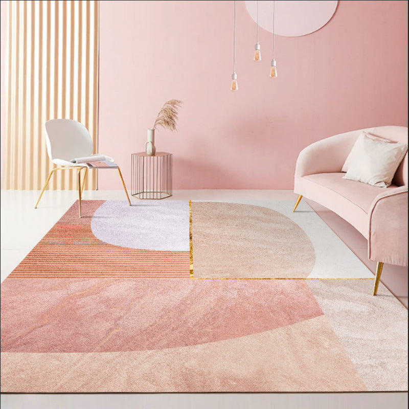 Pink Modern Rug Polyester Irregular Color Piece Rug Washable Rug for Drawing Room
