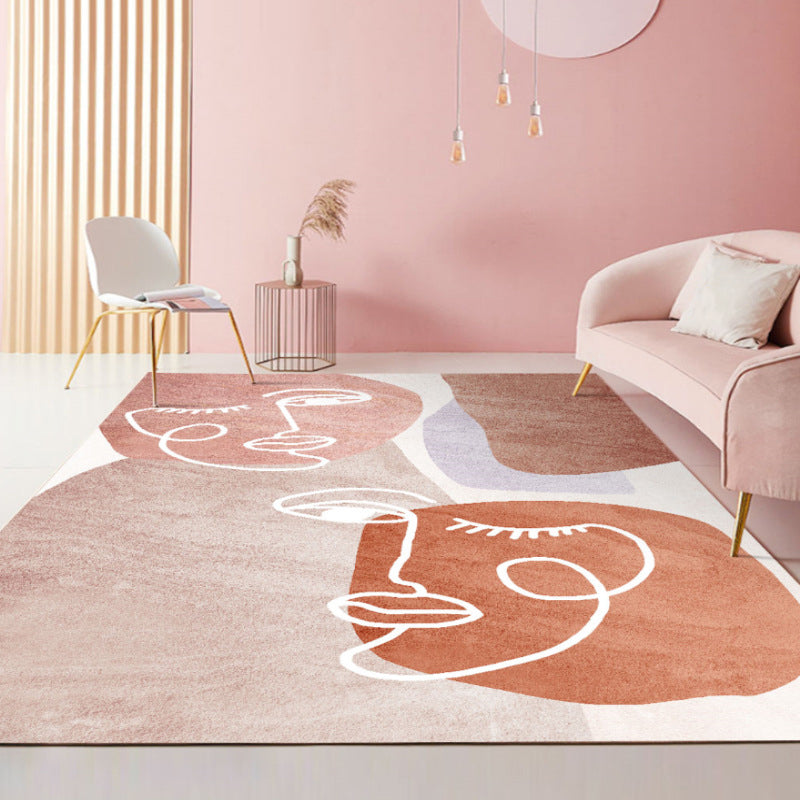 Pink Modern Rug Polyester Irregular Color Piece Rug Washable Rug for Drawing Room