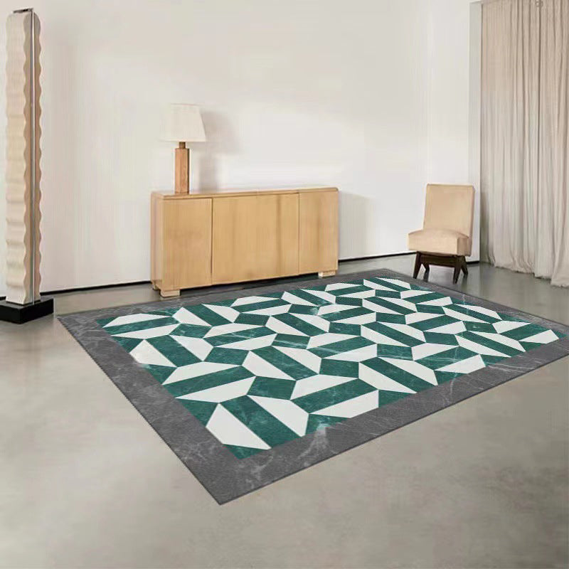Dark Green Modern Rug Polyester Circle Rug Washable Rug for Living Room