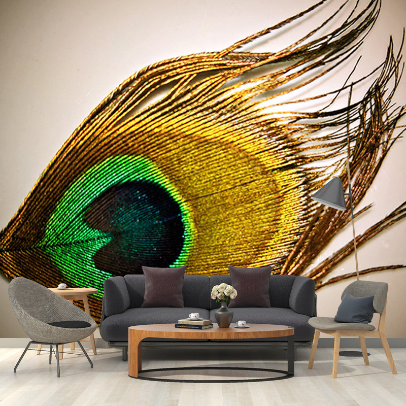Photography Stain Resistant Mural Wallpaper Peacock Feather Living Room Wall Mural