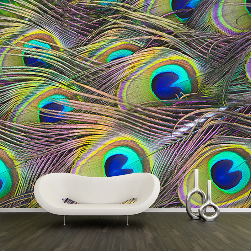Modern Illustration Mural Wallpaper Peacock Feather Indoor Wall Mural