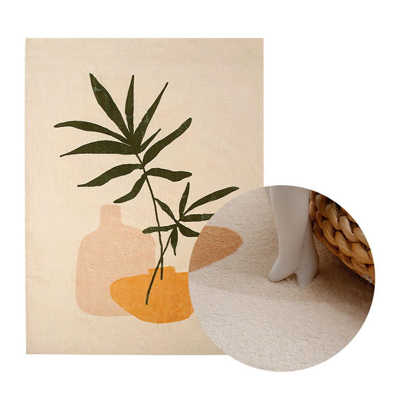 Orange Simple Rug Polyester Leaves Rug Stain Resistant Rug for Drawing Room