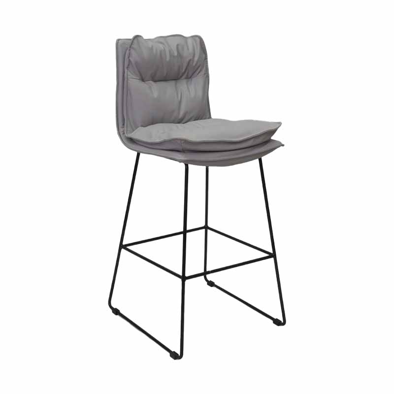 Scandinavian Leather Counter Stools Black Metal Low Back Bar Stools with Footrest
