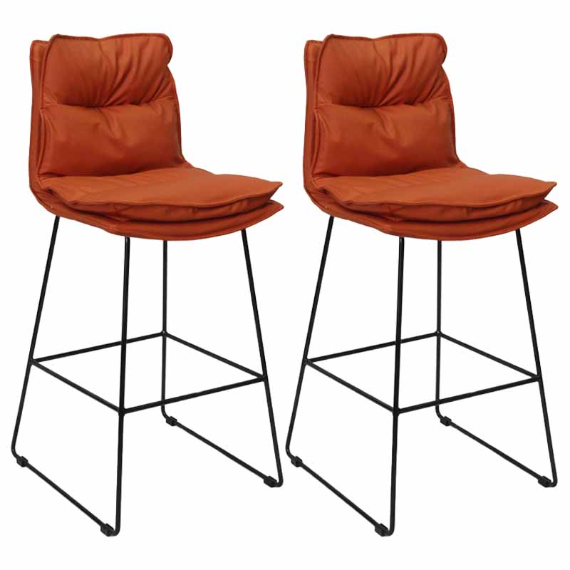 Scandinavian Leather Counter Stools Black Metal Low Back Bar Stools with Footrest
