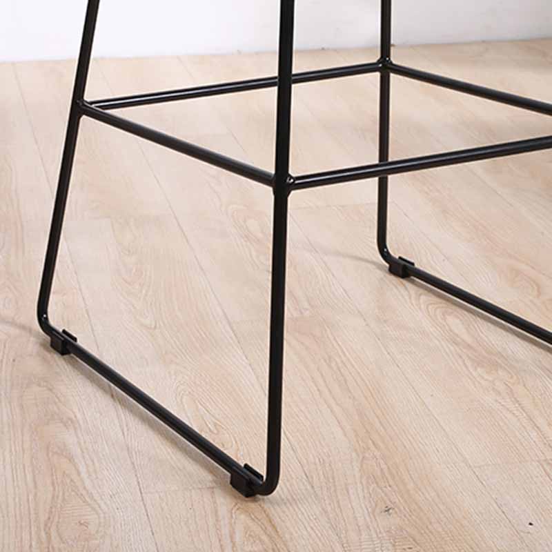 Scandinavian Leather Counter Stools Black Metal Low Back Bar Stools with Footrest