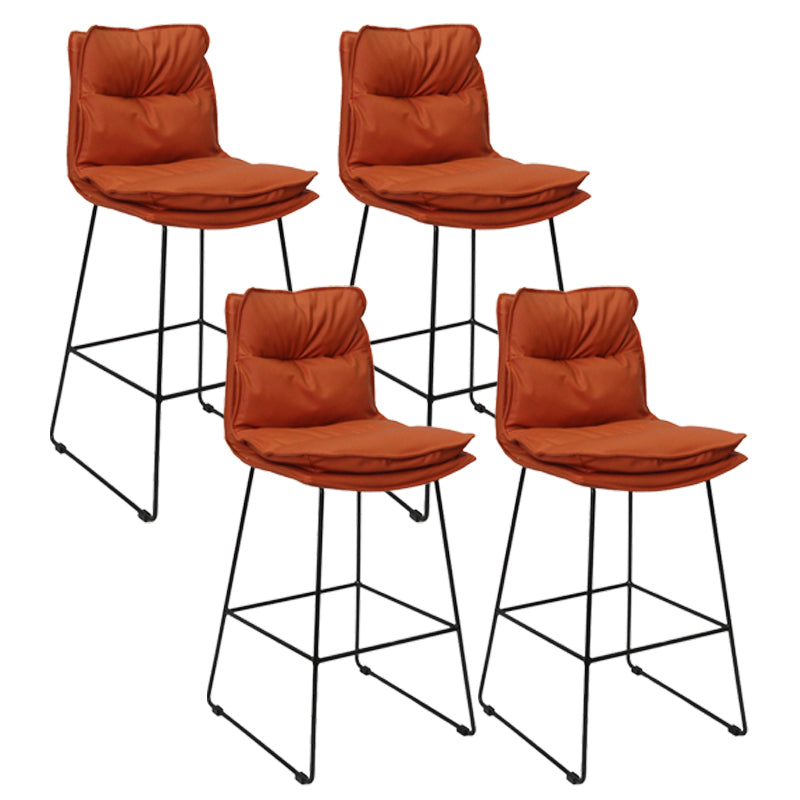 Scandinavian Leather Counter Stools Black Metal Low Back Bar Stools with Footrest