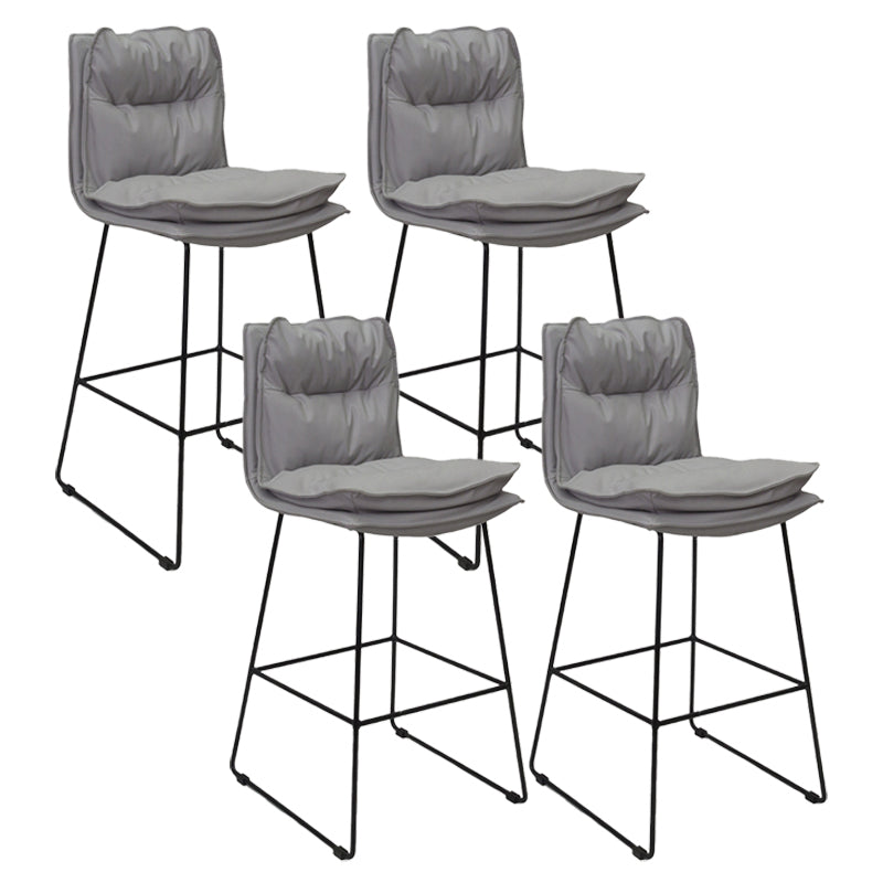 Scandinavian Leather Counter Stools Black Metal Low Back Bar Stools with Footrest