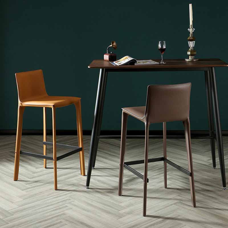 1 Pc Metal Leather Counter Stools Industrial Low Back Bar Stools with Rectangle Seat