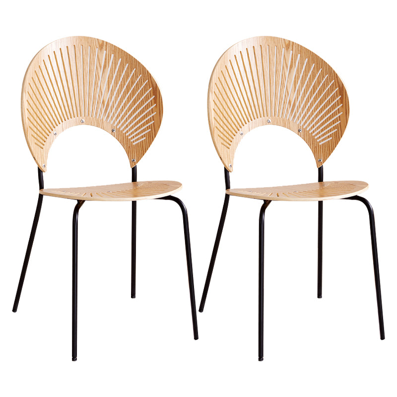 Sillas de comedor de madera de estilo moderno, respaldo abierto, sillas laterales con patas de metal