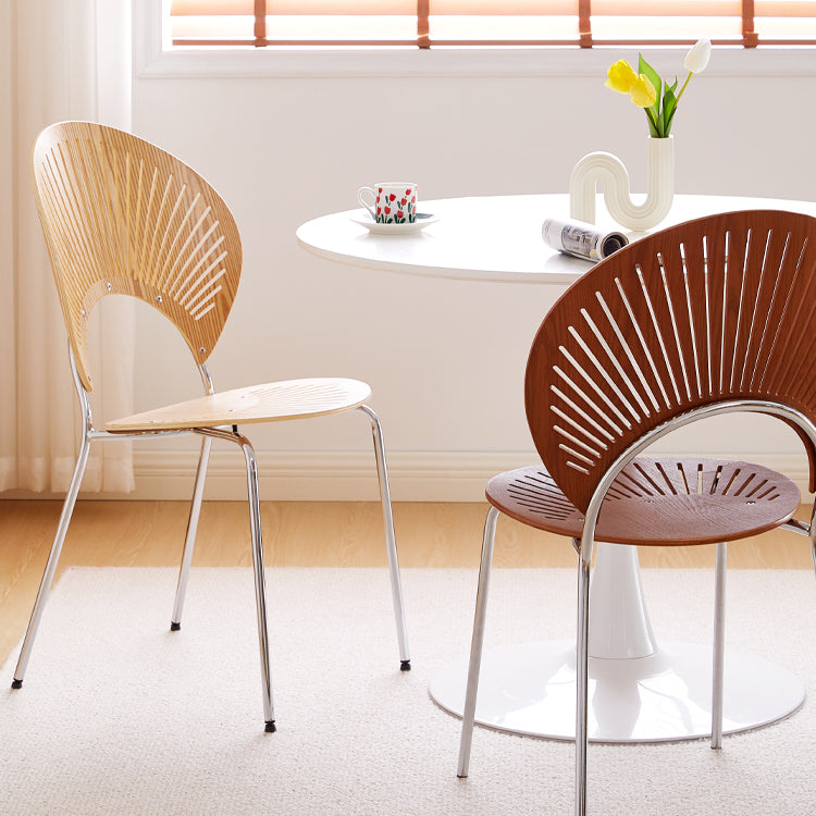 Sillas de comedor de madera de estilo moderno, respaldo abierto, sillas laterales con patas de metal