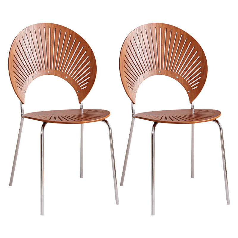 Sillas de comedor de madera de estilo moderno, respaldo abierto, sillas laterales con patas de metal