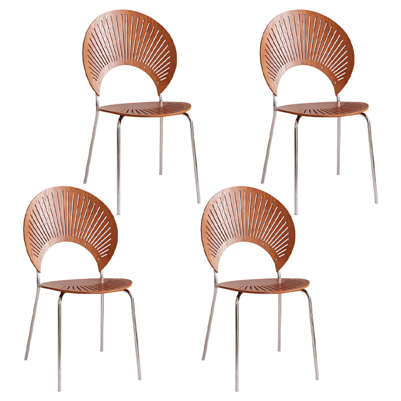 Sillas de comedor de madera de estilo moderno, respaldo abierto, sillas laterales con patas de metal