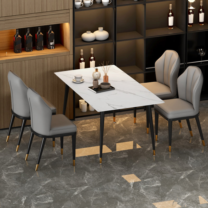 Sillas sin brazos de comedor de metal Glam tapizadas sillas de cuero para restaurante