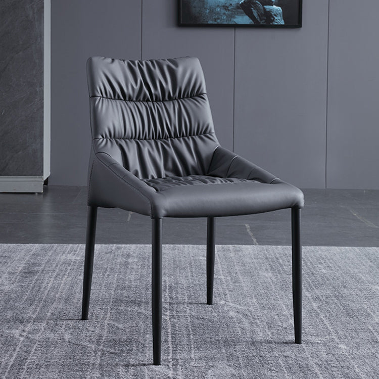 Silla de comedor de metal de estilo moderno, silla lateral sin brazos de comedor de cuero para cocina
