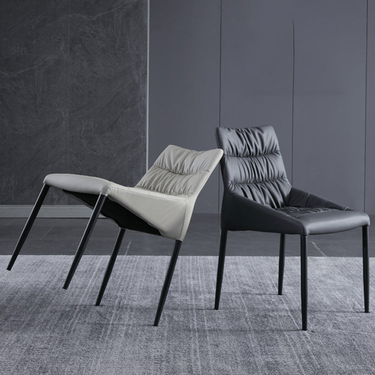 Silla de comedor de metal de estilo moderno, silla lateral sin brazos de comedor de cuero para cocina