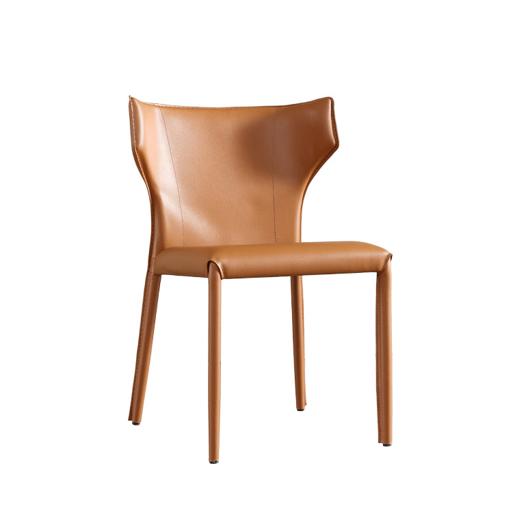 Silla lateral moderna con respaldo de orejas, silla de cuero con acabado mate para comedor