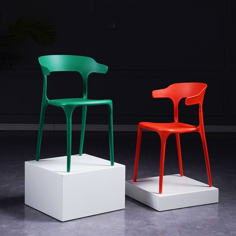 Sillón escandinavo de plástico para interior y exterior, silla de comedor con respaldo abierto