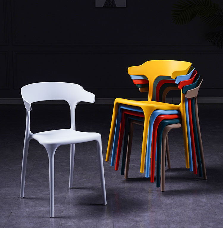 Sillón escandinavo de plástico para interior y exterior, silla de comedor con respaldo abierto