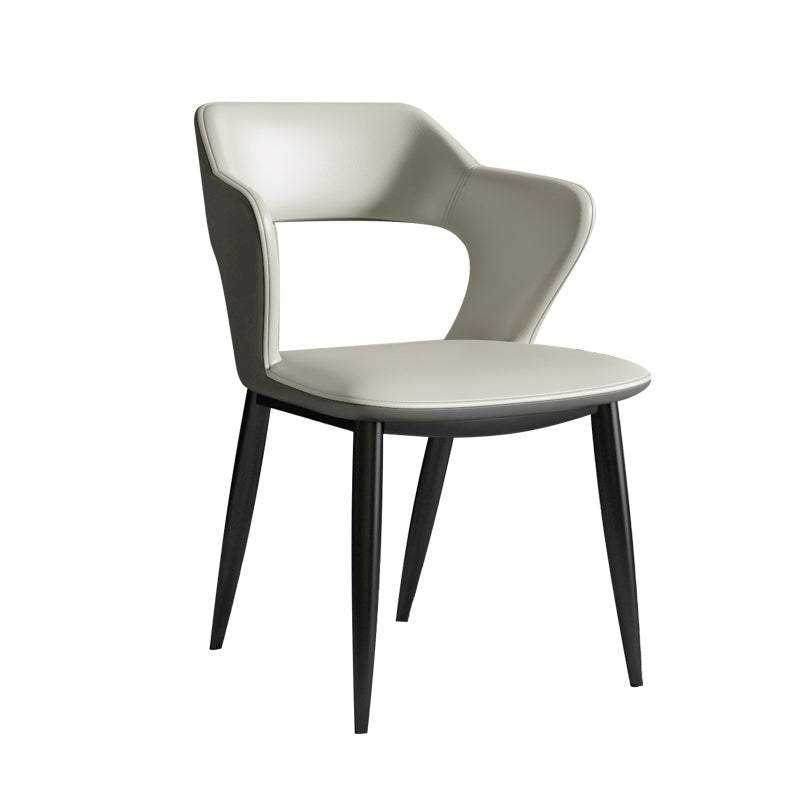 Silla de comedor contemporánea con respaldo abierto curvado de cuero con acabado mate