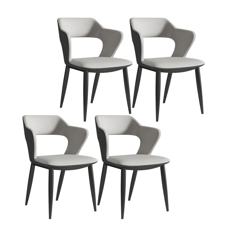 Silla de comedor contemporánea con respaldo abierto curvado de cuero con acabado mate