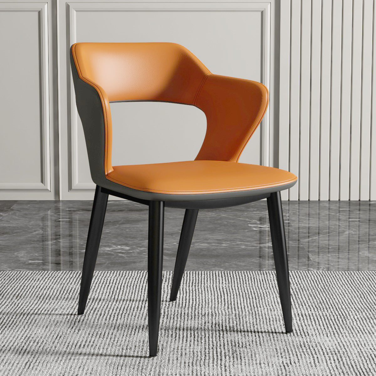 Silla de comedor contemporánea con respaldo abierto curvado de cuero con acabado mate