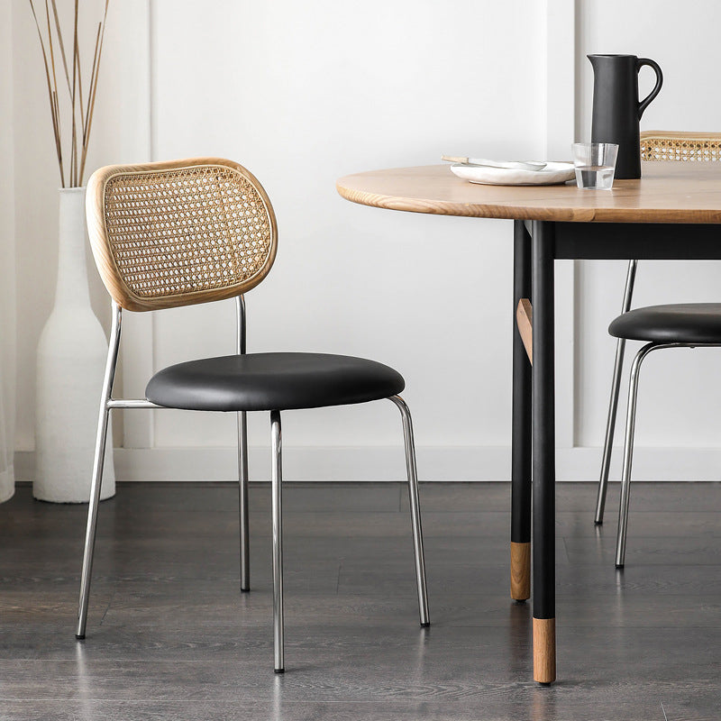 Silla sin brazos contemporánea, silla con respaldo abierto curvado de cuero con acabado mate para patio